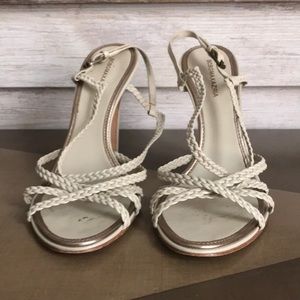 BCBG size 8 braided leather heels